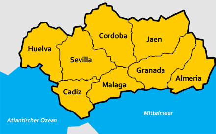 Karte der Provinzen in Andalusien